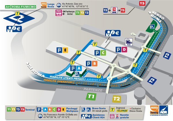 Mappa parcheggi Fiumicino - Leonardo da Vinci